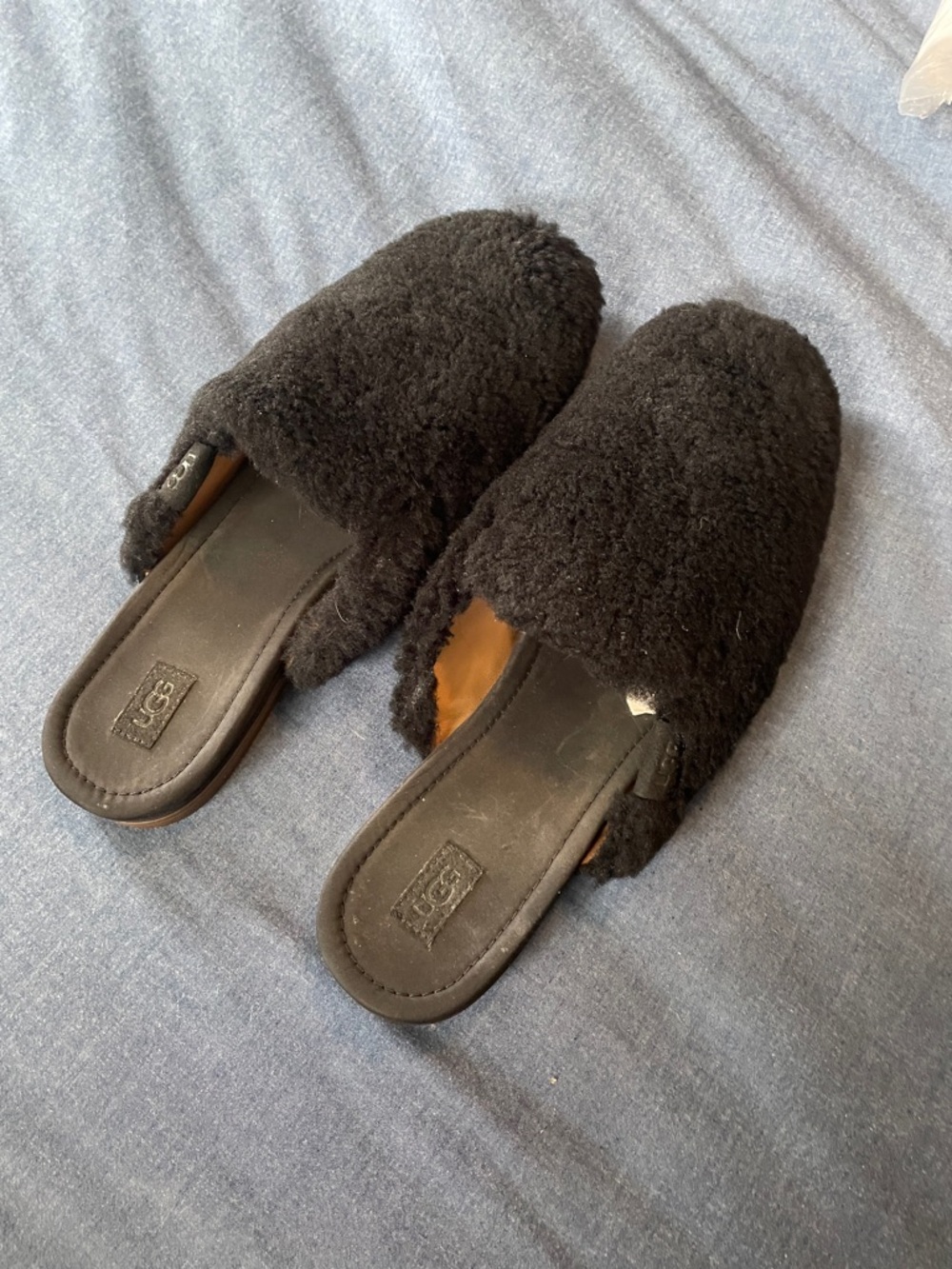 UGG Black Fuzzy Shearling Slip-On Mules size 10